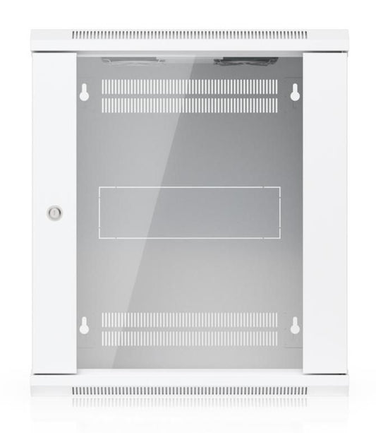 Ubiquiti Fully assembled wall-mount rack with built-in fans and removable panels, engineered for easy equipment access and space-efficient