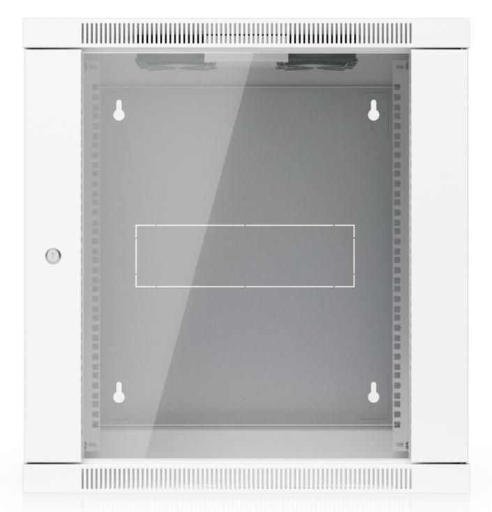Ubiquiti Fully assembled wall-mount rack with built-in fans and removable panels, engineered for easy equipment access and space-efficient