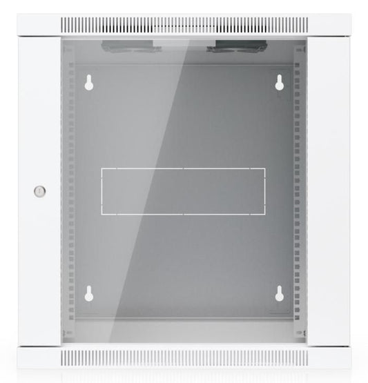 Ubiquiti Fully assembled wall-mount rack with built-in fans and removable panels, engineered for easy equipment access and space-efficient
