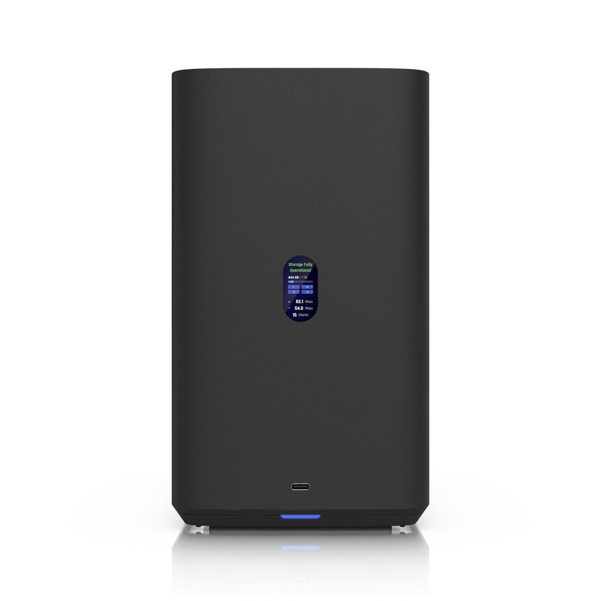 Ubiquiti UniFi Network Attached Storage with (4) 2.5/3.5" HDD bays, (2) M.2 NVMe SSD cache slots, 2.5 GbE networking, USB-C connectivity, and