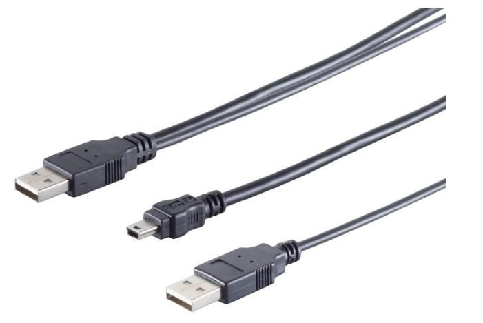 MicroConnect 2x A plug to 5 pin mini B plug Y USB cable. 0,6meter cable Y USB cable to feed the power of two USB ports inside