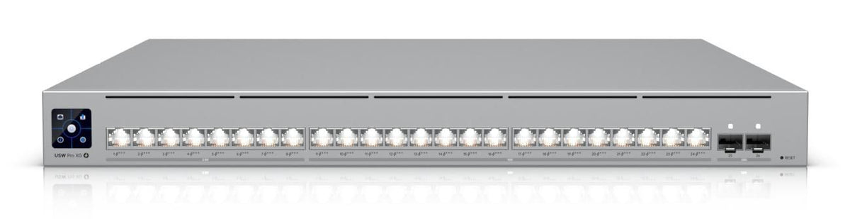 Ubiquiti Professional-grade, 24-port Layer 3 Etherlighting PoE switch with (16) 10 GbE, (8) 2.5 GbE, and (2) 25G SFP28 ports - UK Plug