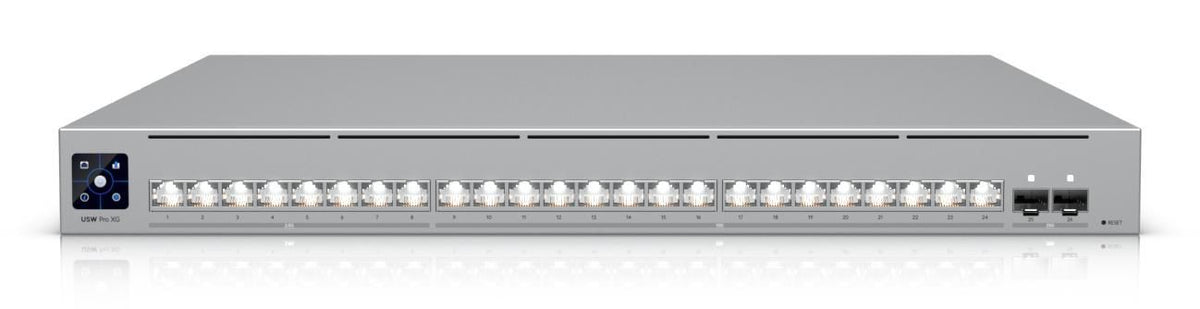 Ubiquiti Professional-grade, 24-port Layer 3 Etherlighting switch with (16) 10 GbE, (8) 2.5 GbE, and (2) 25G SFP28 ports - UK Plug