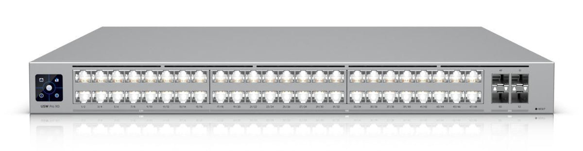 Ubiquiti Professional-grade, 48-port Layer 3 Etherlighting switch with (32) 10 GbE, (16) 2.5 GbE, and (4) 25G SFP28 ports - UK Plug
