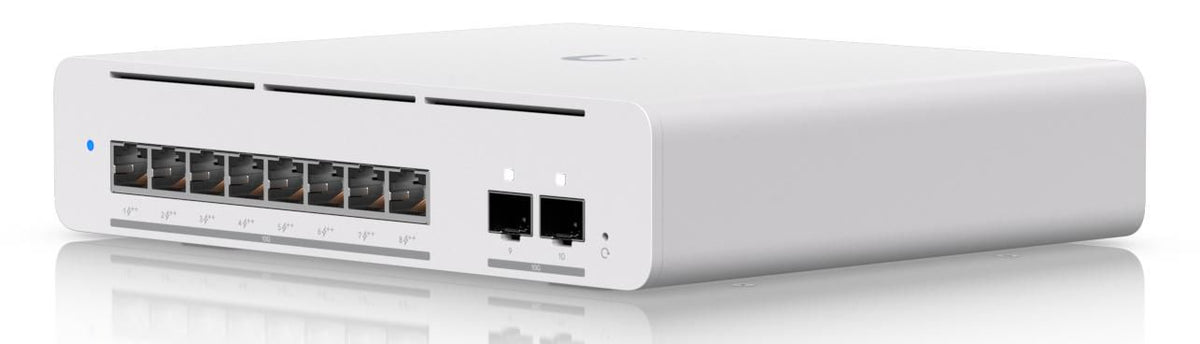 Ubiquiti Desktopwall-mountable, professional-grade 8-port, Layer 3 Etherlighting PoE switch with (8) 10 GbE and (2) 10G SFP ports - UK