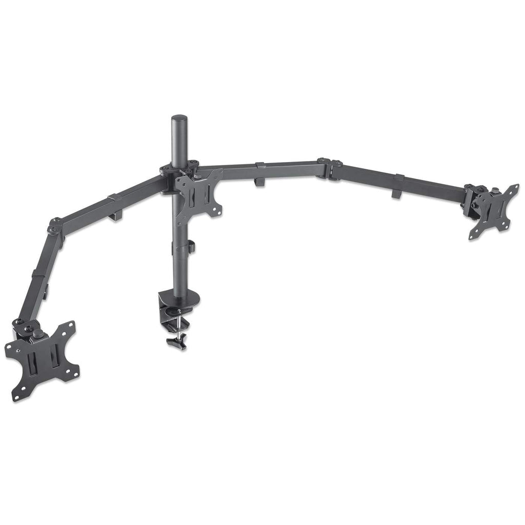 Manhattan Triple Desk Mount for TV & Monitors, For screens: 10" to 27", Clamp Assembly, VESA compatibility: 75x75 and 100x100mm - check the dimensions of the four mounting holes on back of screen to ensure it fits, Max 7kg (each), Black, Bracket, Lifetime