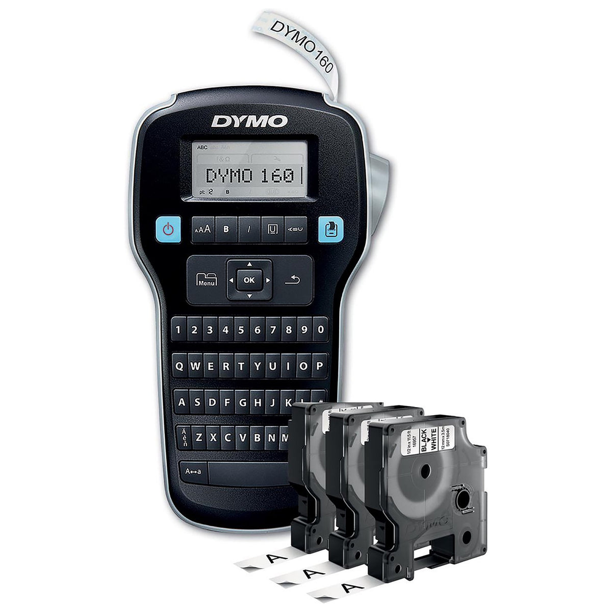 DYMO LabelManager 160 Label Maker Starter Kit with 3 rolls of D1 Label Tape | Handheld Label Printer Machine | QWERTY Keyboard | Ideal for Office or Home