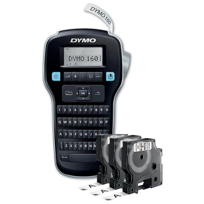 DYMO LabelManager 160 Label Maker Starter Kit with 3 rolls of D1 Label Tape | Handheld Label Printer Machine | QWERTY Keyboard | Ideal for Office or Home