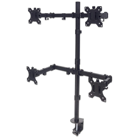Manhattan Quad Desk Mount for TV & Monitors, For screens 10" to 27", Stand or Clamp Assembly, VESA compatibility: 75x75 and 100x100mm - check the dimensions of the four mounting holes on back of screen to ensure it fits, Max 8kg (each), Black, Bracket