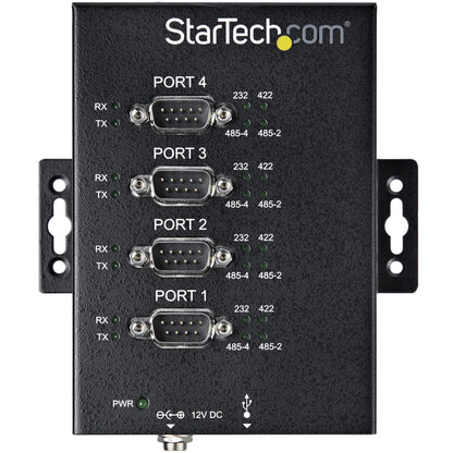 StarTech.com 4 Port Serial Hub USB to RS232/RS485/RS422 Adapter - Industrial USB 2.0 to DB9 Serial Converter Hub - IP30 Rated - Din Rail Mountable Metal Serial Hub - 15kV ESD Protection - TAA