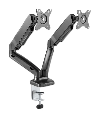 Manhattan Dual Desk Mount for TV & Monitors (Full Motion Spring), For screens 10" to 27", C-Clamp or Grommet Assembly,VESA compatibility: 75x75 and 100x100mm -check the dimensions of the four mounting holes on back of screen to ensure it fits,Max 9kg (eac
