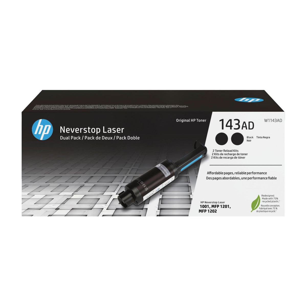 HP 143AD Neverstop Toner Reload Kit 2-Pa 143AD Dual Pack Black Original Neverstop Toner Reload Kit, 2500 pages, Black, 2 pc(s)