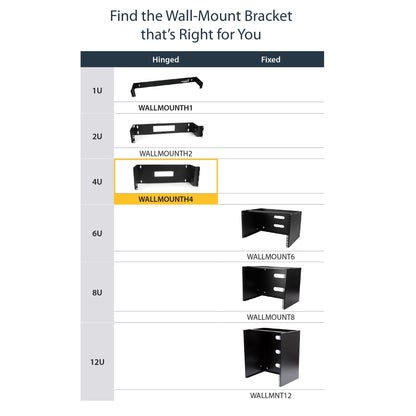 StarTech.com 4U Hinged Wall Mount Patch Panel Bracket - 6 inch Deep - 19" Patch Panel Swing Rack for Shallow Network Equipment- 33lbs