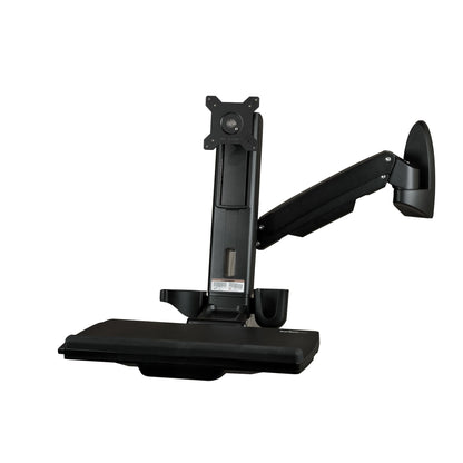 StarTech.com Wall Mount Workstation - Articulating Full Motion Standing Desk with Ergonomic Height Adjustable Monitor & Keyboard Tray Arm - Mouse & Scanner Holders - Single VESA Display - TAA