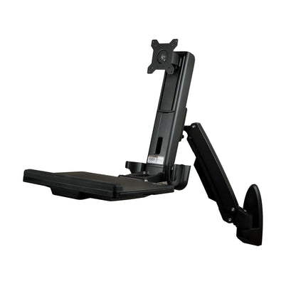 StarTech.com Wall Mount Workstation - Articulating Full Motion Standing Desk with Ergonomic Height Adjustable Monitor & Keyboard Tray Arm - Mouse & Scanner Holders - Single VESA Display - TAA