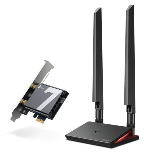 TP-Link (Archer TBE550E) BE9300 Wi-Fi 7 Tri-Band PCI Express Adapter, Bluetooth 5.4, WPA3, External Base/Antennas