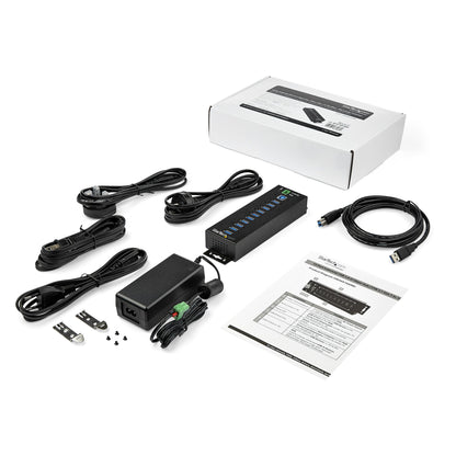 StarTech.com 10-Port USB 3.0 Hub with Power Adapter - Metal Industrial USB-A Hub with ESD & 350W Surge Protection - Din/Wall/Desk Mountable - High Speed USB 3.2 Gen 1 (5Gbps) Hub - TAA