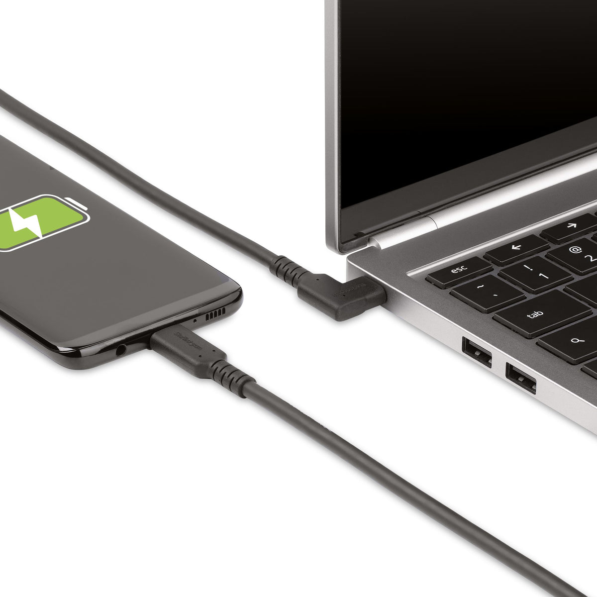 StarTech.com 1.6ft (50cm) USB-C Cable, Right-Angled, USB 10Gbps, 100W (5A) Power Delivery, 8K 60Hz / 4K 144Hz DP Alt Mode, Rugged USB C Cord - Thunderbolt Compatible
