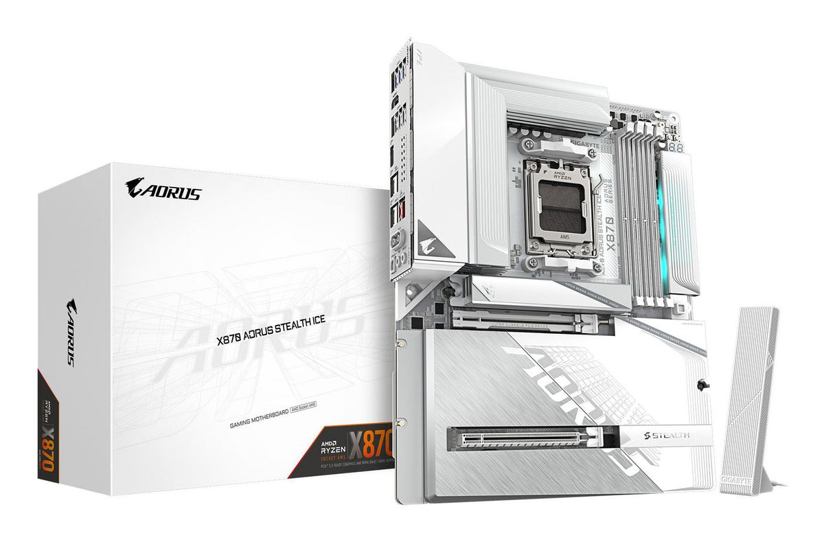 Gigabyte X870 Aorus Stealth Ice Motherboard - Supports Amd Ryzen 9000 Cpus, 16+2+2 Phases Digital Vrm, Up To 8200Hz Ddr5 (Oc), 2Xpcie 5.0