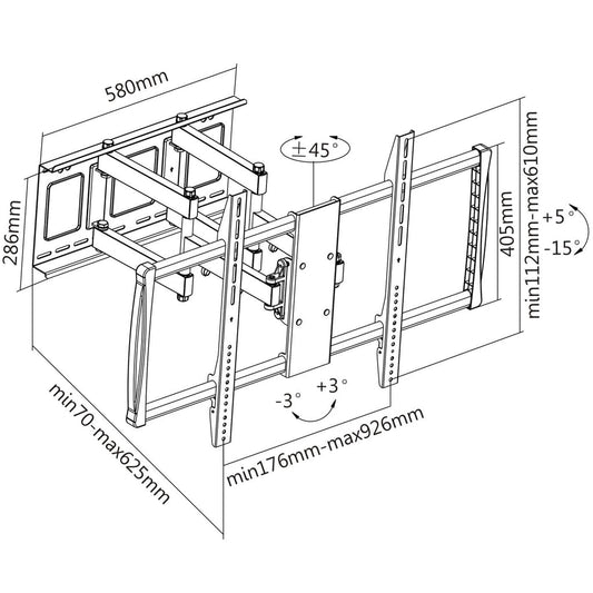 Manhattan Wall Mount for TV & Monitors (Full Motion), For screens 37" to 100", VESA compatibility: all between 200x200mm to 900x600mm - check the dimensions of the four mounting holes on back of screen to ensure it fits, Max 80kg, Black, Bracket, Lifetime