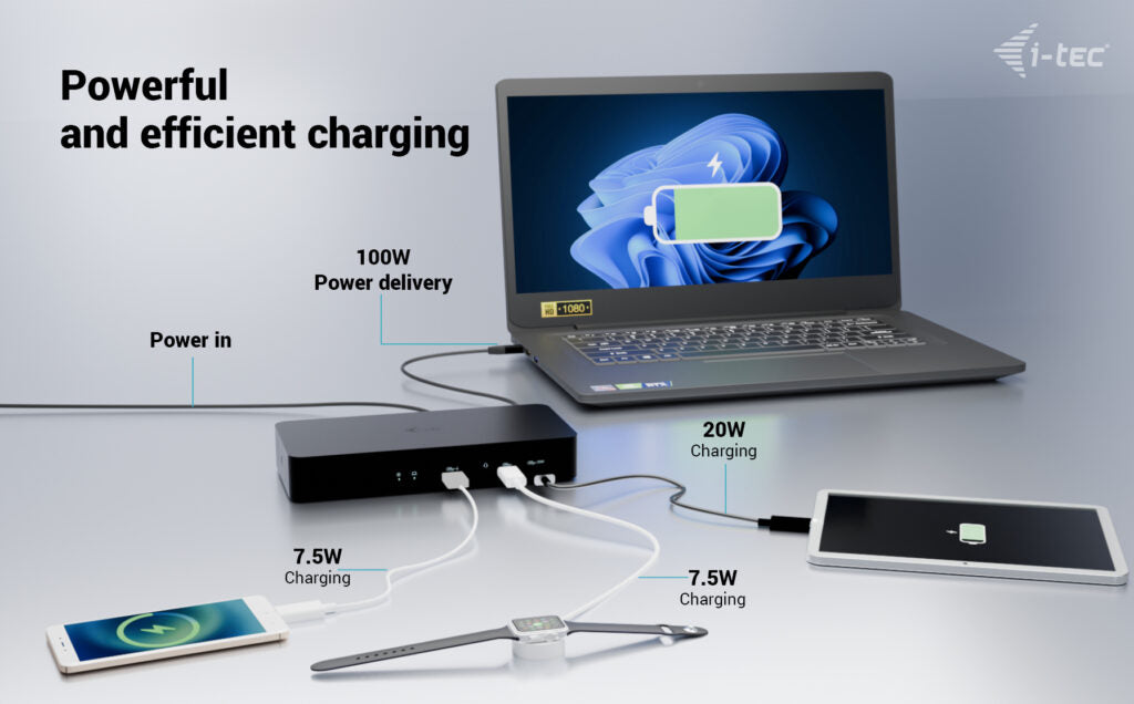 i-tec Universal Intelligent Dual Display Docking Station + Power Delivery 100W