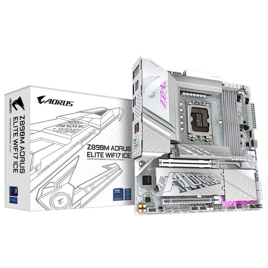 Gigabyte Z890M Aorus Elite Wifi7 Ice Motherboard - Supports Intel Core Ultra (Series 2) Cpus, 12+1+2 Phases Vrm, Up To 8800Mhz Ddr5 (Oc), 1Xpcie