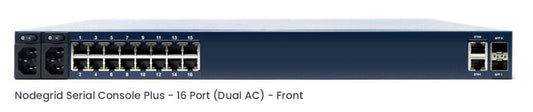 ZPE Systems Nodegrid Serial Plus - Core Edition. 16-port Cisco Rolled, 2-Core CPU, 4GB DDR4, 16GB SSD, 2 SFP, 2 GbE, 2 USB 3.0. Dual AC Power,