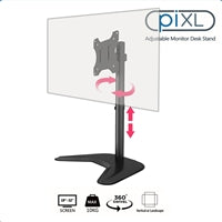 piXL Single Monitor Arm Desk Stand, For Screens up to 32", Max Weight 10Kg, Freestanding, Height Adjustable, Pivot, Swivel 360