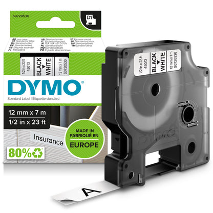 Dymo 45013/S0720530 DirectLabel-etikettes black on white 12mm x 7m for Dymo D1 6-12mm/19mm/24mm/9-12mm/9-19mm