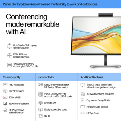 HP Series 5 Pro 23.8 inch FHD USB-C Conferencing Monitor - 524pm