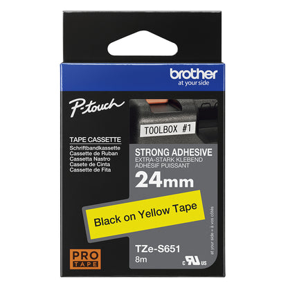 Brother TZE-S651 DirectLabel black on yellow extra strong Laminat 24mm x 8m for Brother P-Touch TZ 3.5-24mm/HSE/36mm/6-24mm/6-36mm