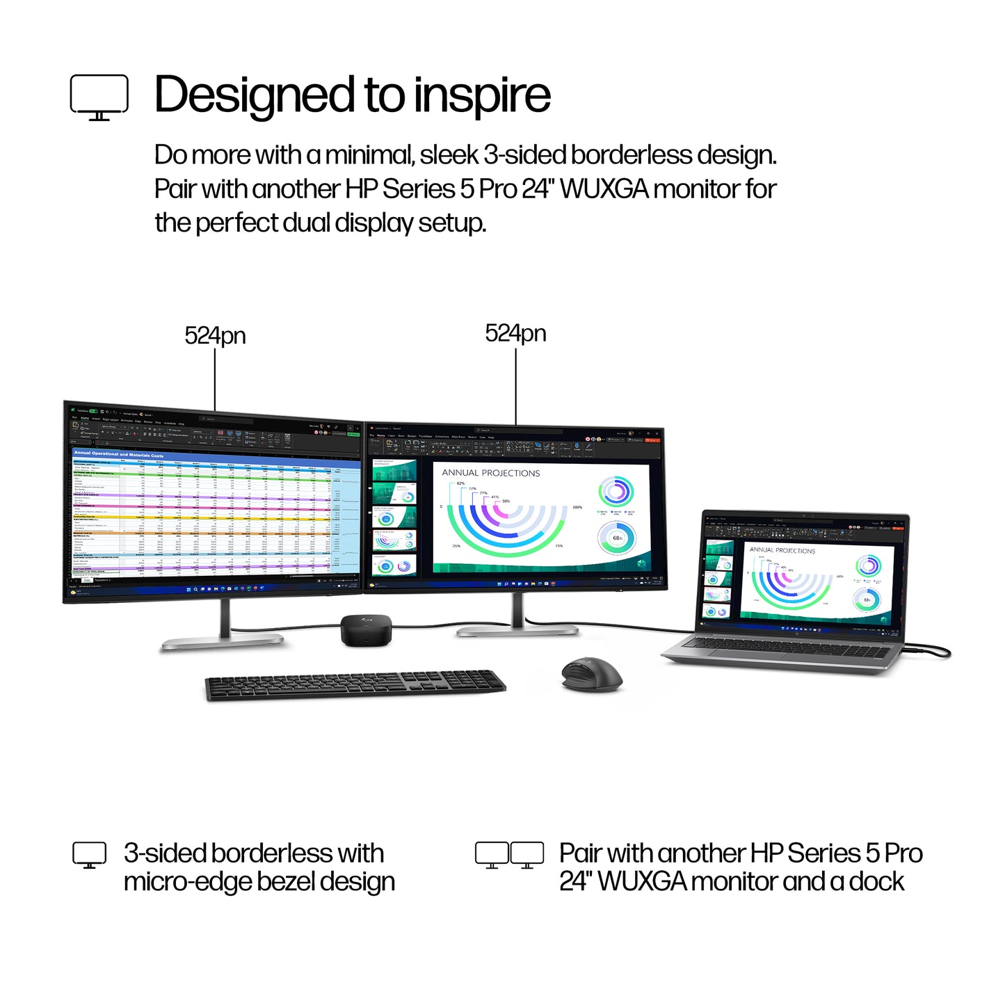 HP Series 5 Pro 24 inch WUXGA Monitor - 524pn