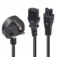 Lindy 30374 2.5m UK 3 Pin Plug To IEC C13 (Kettle) & IEC C5 (Clover) 10 Amp Mains Splitter Extension Cable - Black