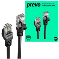 Prevo CAT6-BLK-1M Network Cable, RJ45 (M) to RJ45 (M), CAT6, 1m, Black, Oxygen Free Copper Core, Sturdy PVC Outer Sleeve & Clip Protector, Retail Box Packaging