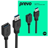 Prevo USBM-USBF-5M USB 3.0 Extension Cable, USB 3.0 Type-A (M) to USB Type-A (F), 5m, Black, Up to 5Gbps Transmission Rate, Retail Box Packaging