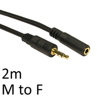 3.5mm (M) Stereo Plug to 3.5mm (F) Stereo Socket 2m Black OEM Cable