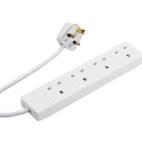 2m 4 Gang UK Mains Extension - White