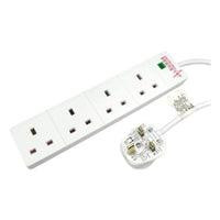 5m 4 Gang Surge Protected LED Indicator UK Mains Extension - White