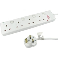 2m 4 Gang Surge Protected LED Indicator Individually Switched UK Mains Extension - White