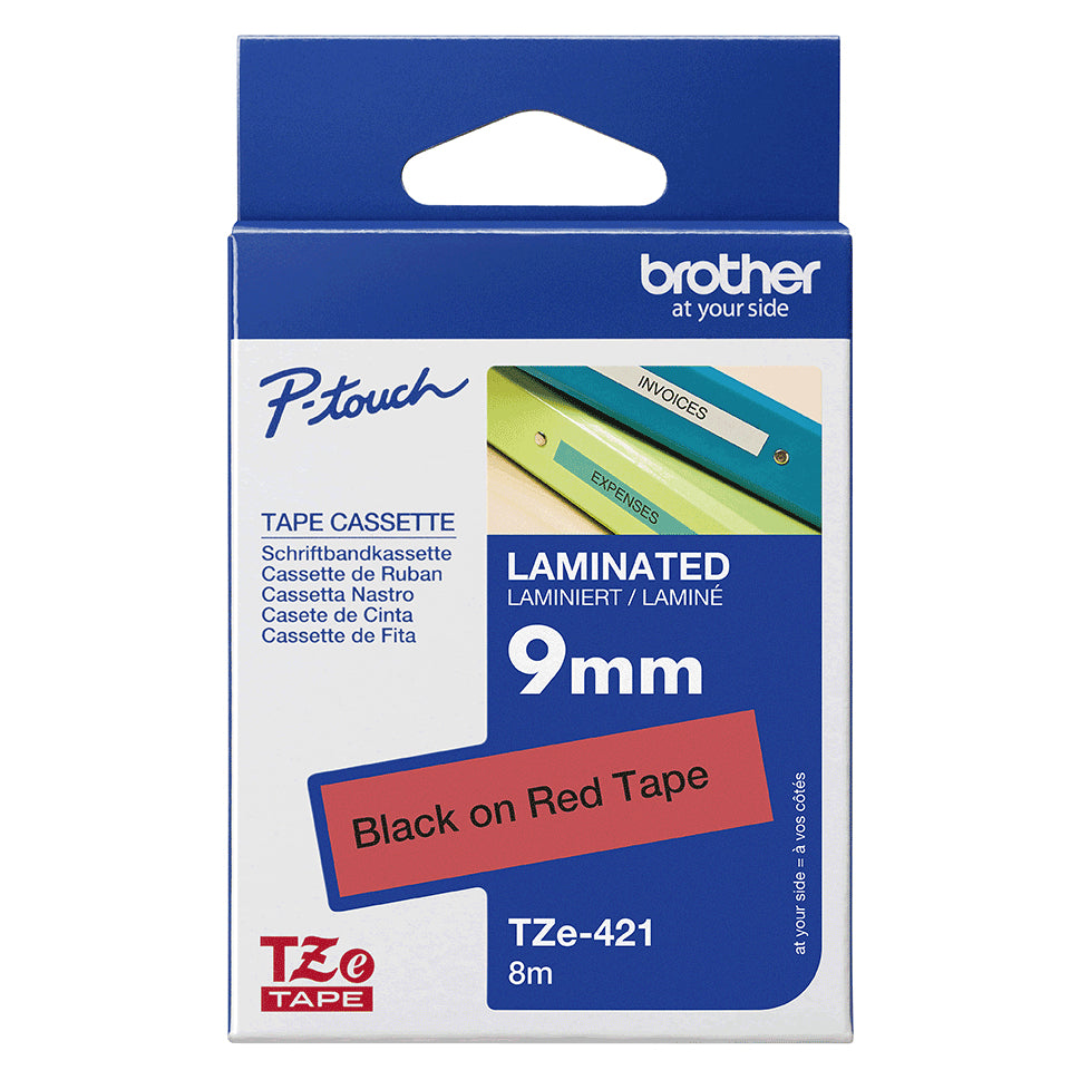 Brother TZE-421 DirectLabel black on red Laminat 9mm x 8m for Brother P-Touch TZ 3.5-18mm/6-12mm/6-18mm/6-24mm/6-36mm