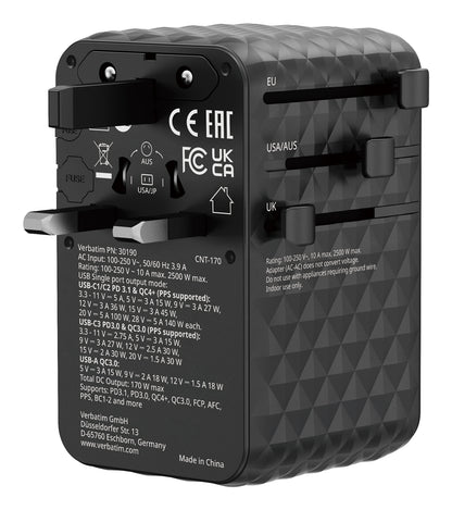 Verbatim Charge 'n' Travel 170W Universal Travel Adapter Black