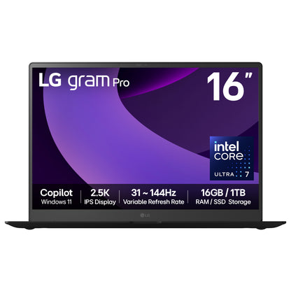 LG Gram Pro 16Z90TP-G 16" Hybrid AI Laptop - Intel® Core™ Ultra 7 255H, 1TB SSD, 16 GB RAM - Black - [2025]
