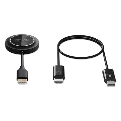 Manhattan 1080p Wireless HDMI Display Presentation Kit, 2-Piece Set with HDMI Receiver and HDMI Transmitter Dongle to Wirelessly Display a Video Signal from a Laptop/Tablet/Smartphone on an HDMI TV or Projector, Black