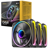 Antec Orbit 120 ARGB 120 mm PWM Fan Triple Pack  - 120 mm x 28 mm, Fluid Dynamic Bearing, 200-2000 RPM, 66.72 CFM, aRGB Lighting, Anti-Vibration Pads