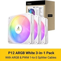 Antec P12 ARGB PWM 120mm Fan 3 Pack - 4-Pin, White, High-Airflow Cooling, 9-Blade Design with Anti-Vibration Pads