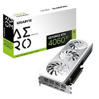 Gigabyte NVIDIA GeForce RTX 4060 Ti AERO OC 8G Graphics Card, 8GB GDDR6, 4352 CUDA Cores, 2580 MHz Core Clock, Triple Fan, White, RGB, 2x DisplayPorts / 2x HDMI Ports