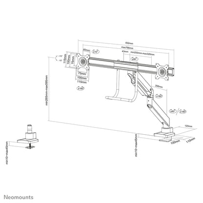 Neomounts NM-D775DXBLACK Monitor arm 10-32" - gas spring - Topfix - 180°-stop