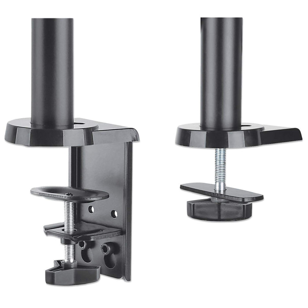 Manhattan Dual Desk Mount for TV & Monitors (Full Motion Gas Spring), For screens 10" to 27", Clamp or Grommet Assembly, VESA compatibility: 75x75 and 100x100mm - check the dimensions of the four mounting holes on back of screen to ensure it fits, Max 8kg