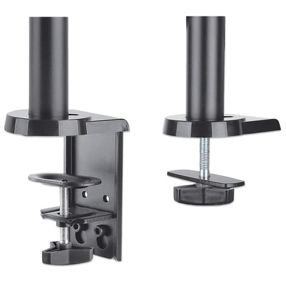 Manhattan Dual Desk Mount for TV & Monitors (Full Motion Gas Spring), For screens 10" to 27", Clamp or Grommet Assembly, VESA compatibility: 75x75 and 100x100mm - check the dimensions of the four mounting holes on back of screen to ensure it fits, Max 8kg