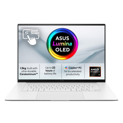 ASUS Zenbook S16 UM5606GA-SR040W Copilot+ PC AMD Ryzen™ AI 7 445 Laptop 40.6 cm (16") Touchscreen 3K 32 GB LPDDR5x-SDRAM 1 TB SSD Wi-Fi 7 (802.11be) Windows 11 Home White